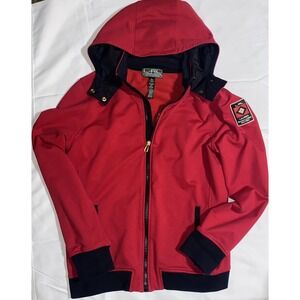 Ralph Lauren Active LRL Jacket Women's L Red Black Full Zip Hooded Preppy Luxury